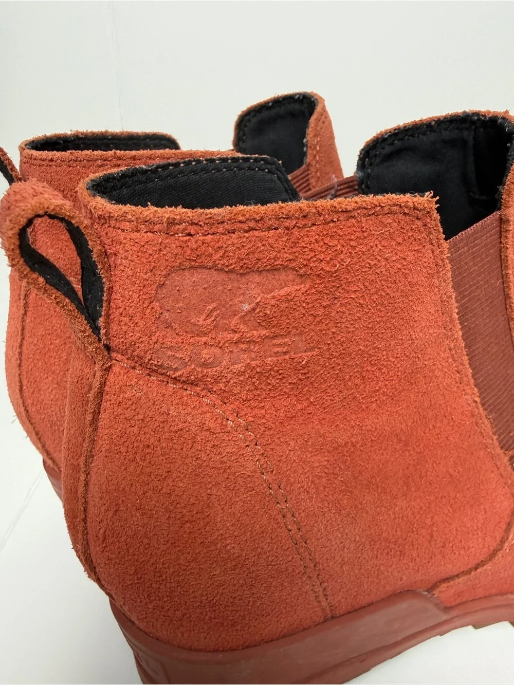 Sorel Evie Pull On Wedge Boot WATERPROOF Suede Bootie Orange Red 6.5